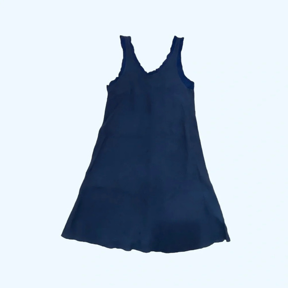 Mio Meli Black & Blue Midi length Ruffle Linen Dress Lagenlook Sz Small - Picture 1 of 5